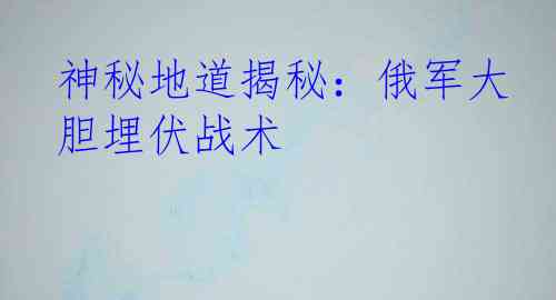 神秘地道揭秘：俄军大胆埋伏战术