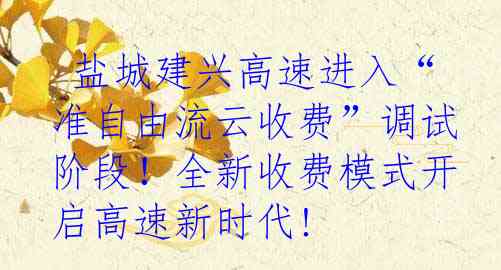  盐城建兴高速进入“准自由流云收费”调试阶段！全新收费模式开启高速新时代!