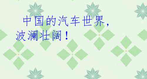 中国的汽车世界, 波澜壮阔！
