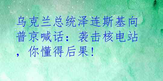 乌克兰总统泽连斯基向普京喊话：袭击核电站，你懂得后果!