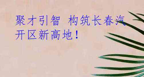 聚才引智 构筑长春汽开区新高地！