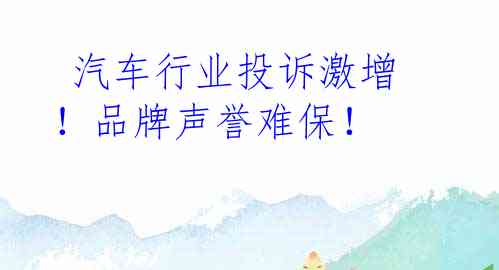  汽车行业投诉激增！品牌声誉难保！