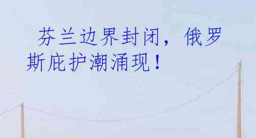  芬兰边界封闭，俄罗斯庇护潮涌现！