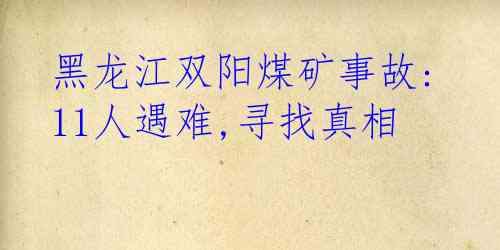  黑龙江双阳煤矿事故: 11人遇难,寻找真相