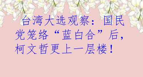  台湾大选观察：国民党笼络“蓝白合”后，柯文哲更上一层楼！