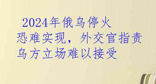  2024年俄乌停火恐难实现，外交官指责乌方立场难以接受