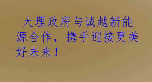  大理政府与诚越新能源合作，携手迎接更美好未来！