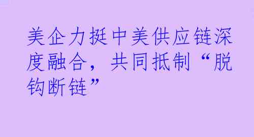 美企力挺中美供应链深度融合，共同抵制“脱钩断链”