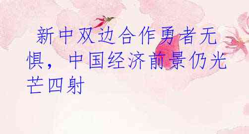  新中双边合作勇者无惧，中国经济前景仍光芒四射