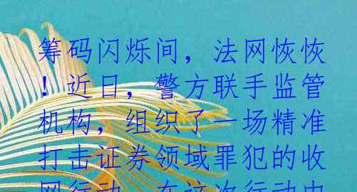 筹码闪烁间，法网恢恢！近日，警方联手监管机构，组织了一场精准打击证券领域罪犯的收网行动。在这次行动中，他们成功破获多起内