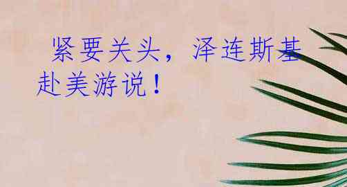  紧要关头，泽连斯基赴美游说！