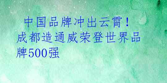  中国品牌冲出云霄！成都造通威荣登世界品牌500强
