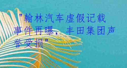  "翰林汽车虚假记载事件再曝，丰田集团声誉受损"