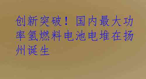 创新突破！国内最大功率氢燃料电池电堆在扬州诞生