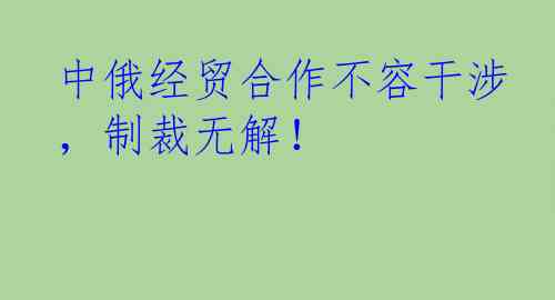 中俄经贸合作不容干涉，制裁无解！
