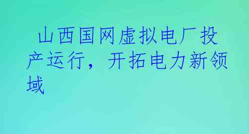  山西国网虚拟电厂投产运行，开拓电力新领域