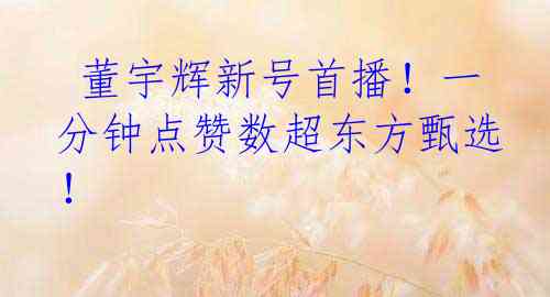  董宇辉新号首播！一分钟点赞数超东方甄选！