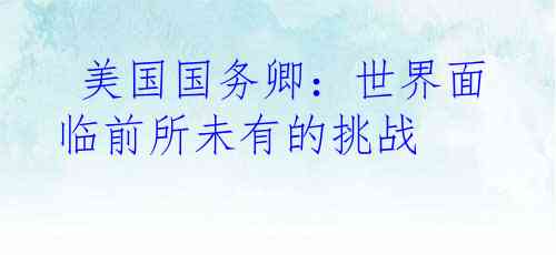 美国国务卿:世界面临前所未有的挑战
