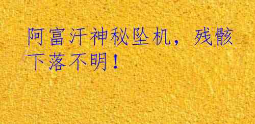 阿富汗神秘坠机，残骸下落不明！