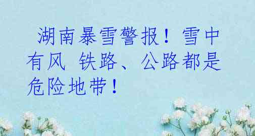  湖南暴雪警报！雪中有风 铁路、公路都是危险地带！  