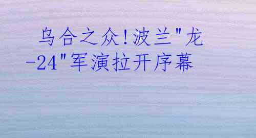  乌合之众!波兰"龙-24"军演拉开序幕