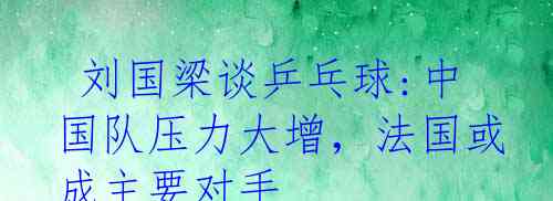  刘国梁谈乒乓球:中国队压力大增，法国或成主要对手