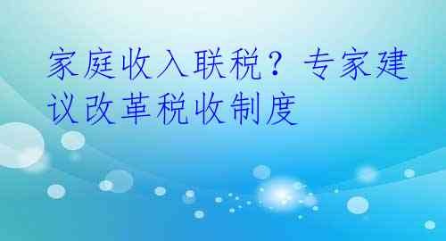 家庭收入联税？专家建议改革税收制度