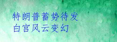 特朗普蓄势待发 白宫风云变幻