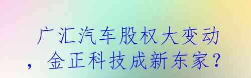  广汇汽车股权大变动，金正科技成新东家？