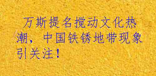  万斯提名搅动文化热潮，中国铁锈地带现象引关注！