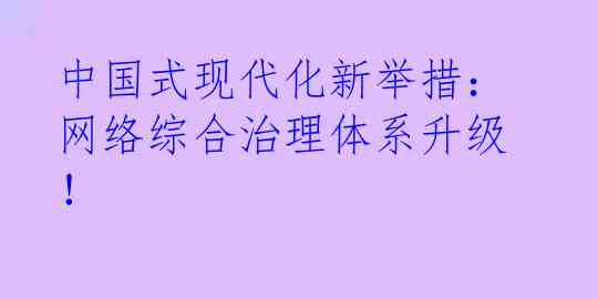 中国式现代化新举措：网络综合治理体系升级！