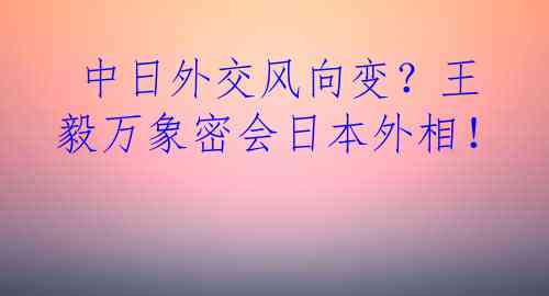  中日外交风向变？王毅万象密会日本外相！