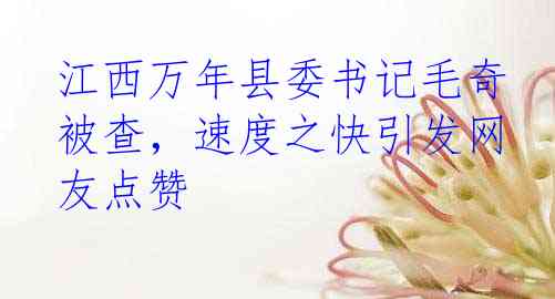 江西万年县委书记毛奇被查，速度之快引发网友点赞
